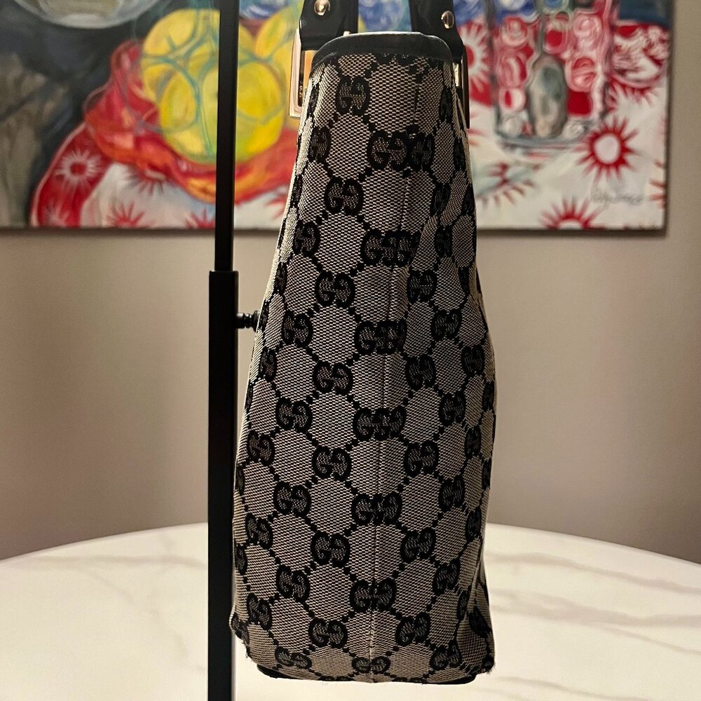 Authentic Gucci Black and Brown GG Canvas Tote with Black Leather Handles - Picture 6 of 16